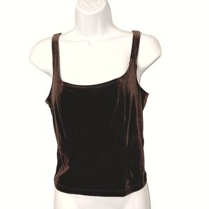 Vintage Y2K Brown Velvet Crop Top Medium Grunge Goth Layering Vamp Indie‎ Sleeze